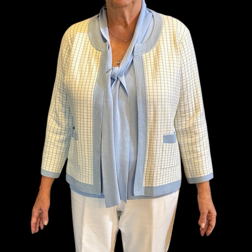 Cyrus Blue and White Cozy Cardigan Sweater